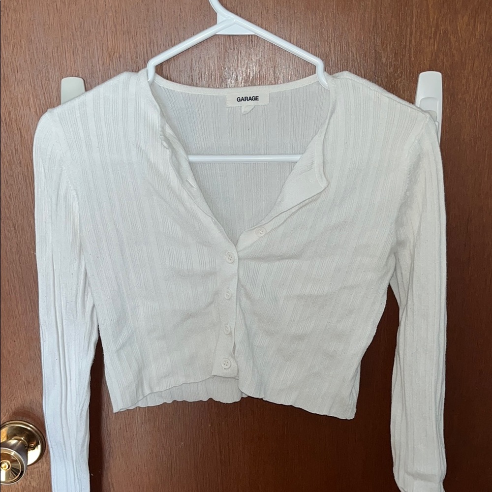 Garage White Ribbed Women's cropped cardigan